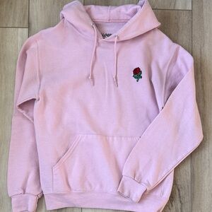 Bowery Supply Co. Pink Hoodie with Rose Embroidery Men Women Small